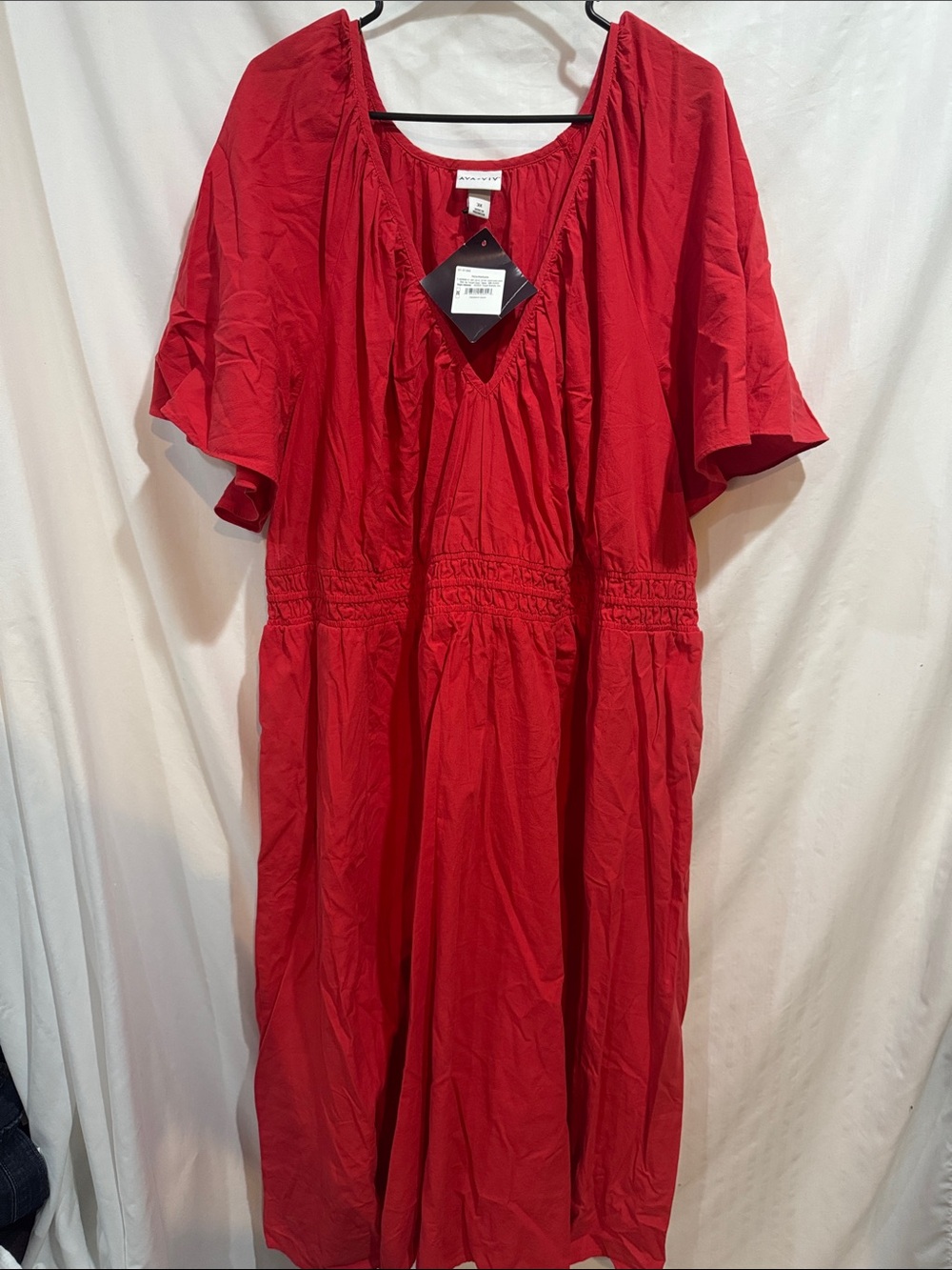 Ava & Viv Red V-Neck Smocked-Waist Midi Dress